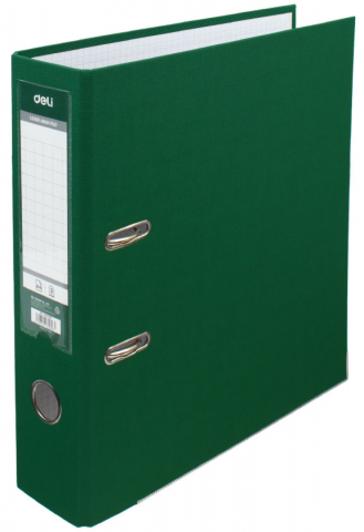 Папка-регистратор Deli с односторонним ПВХ-покрытием корешок 75 мм, темно-зеленый