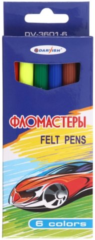 Фломастеры Darvish для мальчиков, 6 цветов, толщина линии 1-2 мм, вентилируемый колпачок