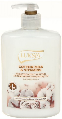 Мыло жидкое с дозатором Luksja, 500 мл, «С молочком хлопка и витаминами»