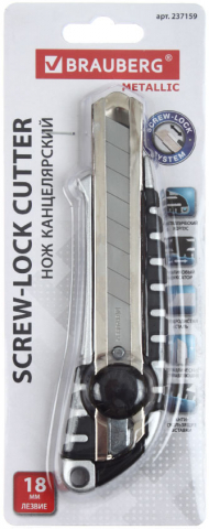 Нож канцелярский Brauberg Metallic, ширина лезвия 18 мм, корпус серебристый с черным Нож канцелярский Brauberg Metallic, ширина лезвия 18 мм, корпус серебристый с черным