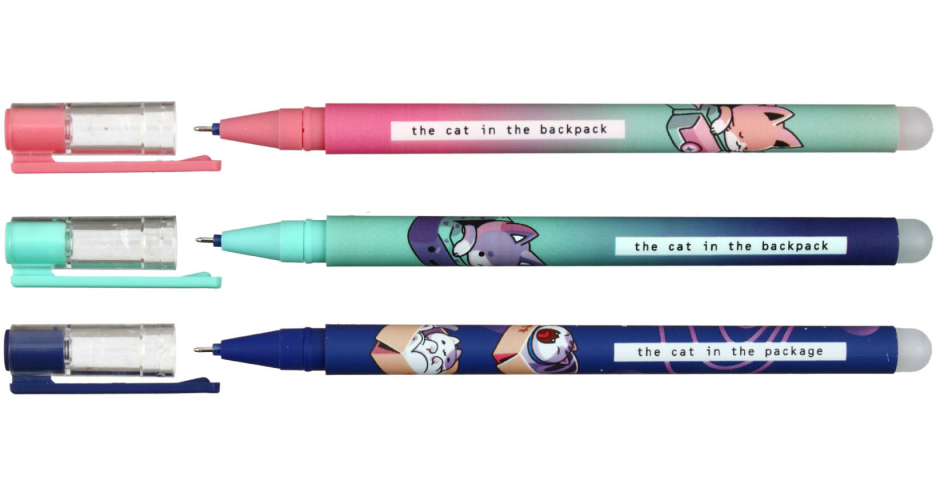 Ручка гелевая Meshu «Пиши-стирай» Catbox, корпус ассорти, стержень синий