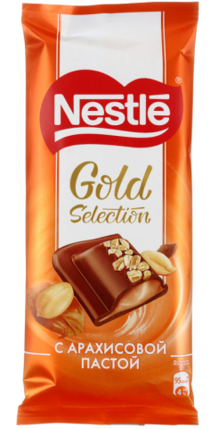 Шоколад Nestle, 85 г, Gold Selection, молочный с арахисом