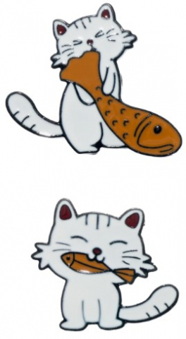 Набор значков «Котик с рыбкой», 2 шт., цвет бело-жёлтый в чёрном металле Набор значков «Котик с рыбкой», 2 шт., цвет бело-жёлтый в чёрном металле