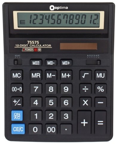 Калькулятор 12-разрядный Optima 75575, черный