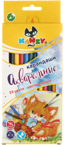 Карандаши цветные акварельные Kanzy «Мой друг котенок», 24 цвета