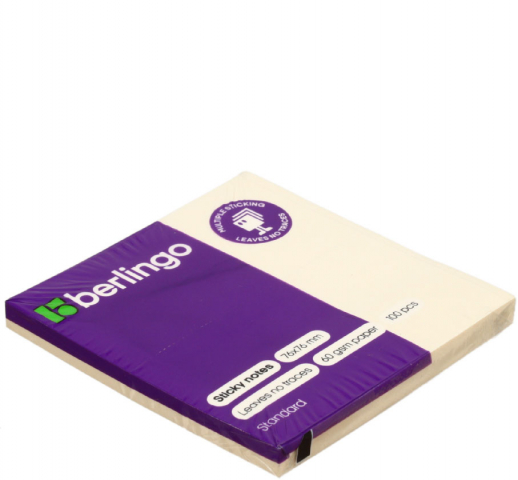 Бумага для заметок с липким краем Berlingo Standard 76×76 мм, 1 блок×100 л., желтая пастель Бумага для заметок с липким краем Berlingo Standard 76×76 мм, 1 блок×100 л., желтая пастель