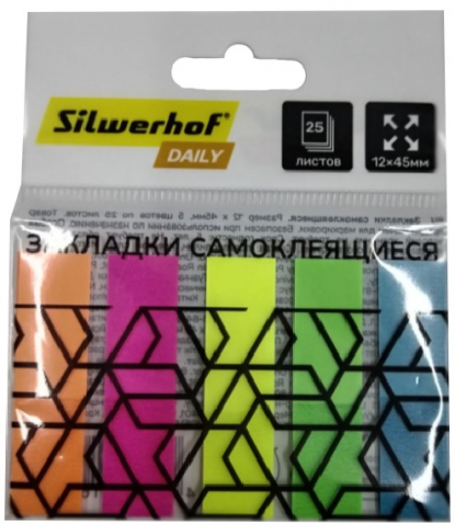 Закладки-разделители пластиковые с липким краем Silwerhof Daily, 12*45 мм, 25 л.*5 цветов Закладки-разделители пластиковые с липким краем Silwerhof Daily, 12*45 мм, 25 л.*5 цветов