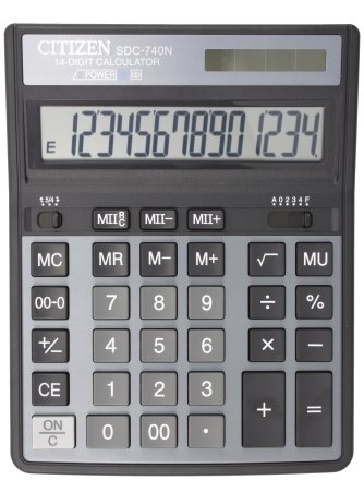 Калькулятор 14-разрядный Citizen SDC-740N, черный с серым