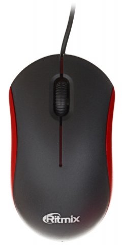 Мышь компьютерная Ritmix ROM-111, USB, проводная, черная с красным