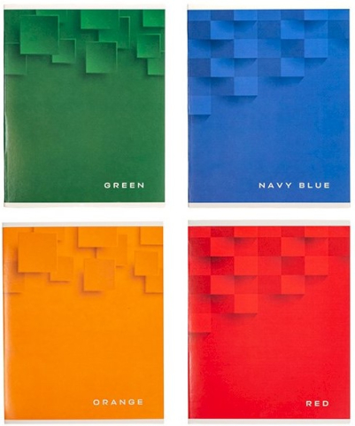 Тетрадь общая А5, 48 л. на скобе Green, Blue, Orange, Red, 165*205 мм, клетка, ассорти