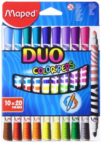 Фломастеры Maped Color Peps, 20 цветов, 10 шт., толщина линии 1-4 мм, Duo, в картонной коробке