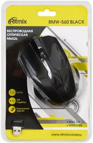 Мышь компьютерная Ritmix RMW-560 , беспроводная, черная