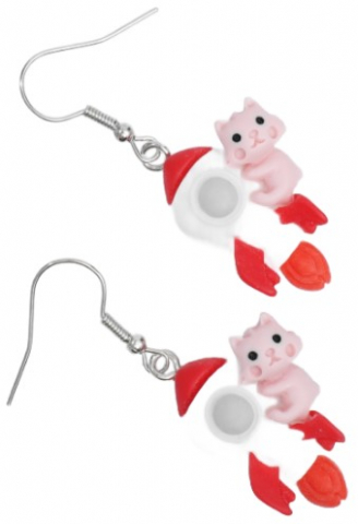 Серьги «Радость. Коты на ракете», цветные в серебре