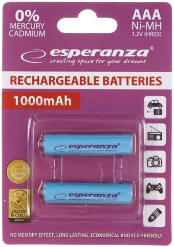 Аккумулятор Esperanza , AAA, 1.2V, 1000 mAh (2 шт. в упаковке)  Аккумулятор Esperanza , AAA, 1.2V, 1000 mAh (2 шт. в упаковке)