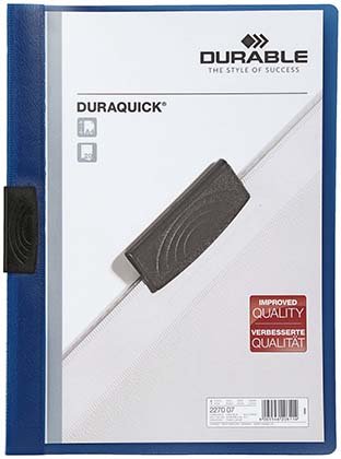 Папка пластиковая с клипом Durable Duraquick, А4, 20 л., толщина пластика 0,4 мм, темно-синяя