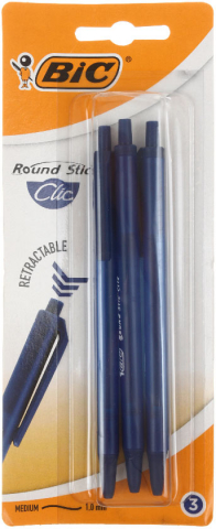 Набор ручек шариковых автоматических Bic Round Stic Clic, 3 шт., стержень синий Набор ручек шариковых автоматических Bic Round Stic Clic, 3 шт., стержень синий