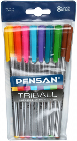 Набор шариковых ручек одноразовых Pensen Triball, 8 шт., 8 цв. Набор шариковых ручек одноразовых Pensen Triball, 8 шт., 8 цв.