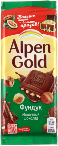 Шоколад Alpen Gold, 85 г, «Фундук», молочный шоколад