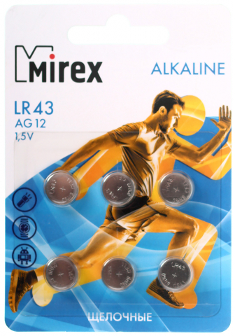 Батарейка щелочная дисковая Mirex Alkaline, AG12, LR43, 1.5V, 6 шт.