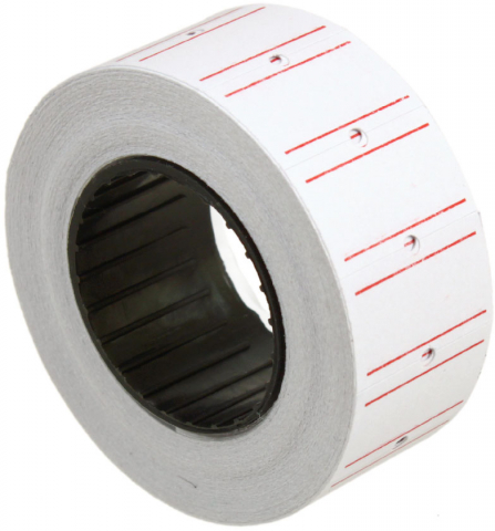 Этикет-лента однострочная, 21*12 мм, белая c красными полосами