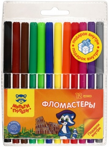 Фломастеры «Енот в Италии», 12 цветов, толщина линии 1-2 мм, вентилируемый колпачок