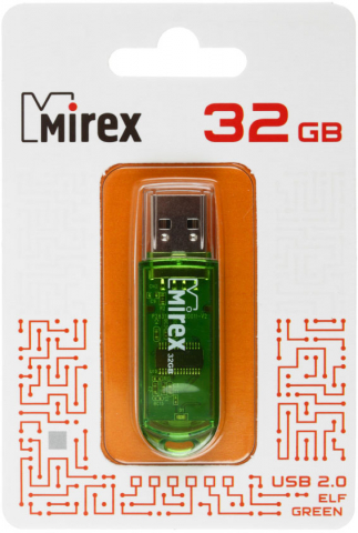 Флэш-накопитель Mirex Elf, 32Gb, USB 2.0, корпус прозрачно-зеленый