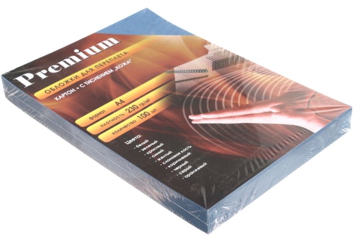 Обложки для переплета картонные Premium (А4) А4, 100 шт., 230 г/м², синие, тиснение «под кожу» Обложки для переплета картонные Premium (А4) А4, 100 шт., 230 г/м², синие, тиснение «под кожу»