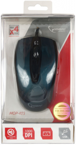 Мышь компьютерная Gembird MOP-405-B, USB, проводная, синяя с черным