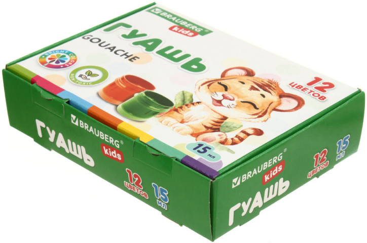 Гуашь Brauberg Kids 12 цветов×15 мл