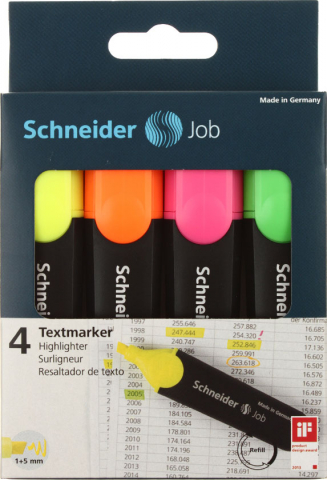 Набор маркеров-текстовыделителей Schneider Job, 4 цвета Набор маркеров-текстовыделителей Schneider Job, 4 цвета