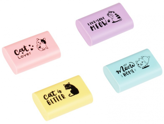 Ластик Meshu 37×24×11 мм, Live, Love, Meow, ассорти