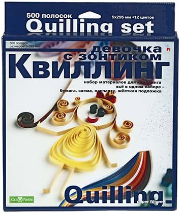 Набор для квиллинга, 500 полосок, 5*295 мм, 12 цветов, «Девочка с зонтиком»