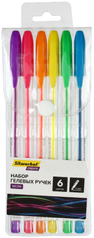 Набор ручек гелевых Silwerhof Create Neon, 6 шт., 6 цв.