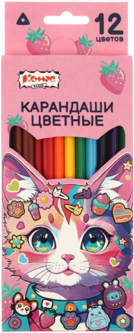Карандаши цветные Kitty Stickers, 12 цветов, длина 175 мм Карандаши цветные Kitty Stickers, 12 цветов, длина 175 мм