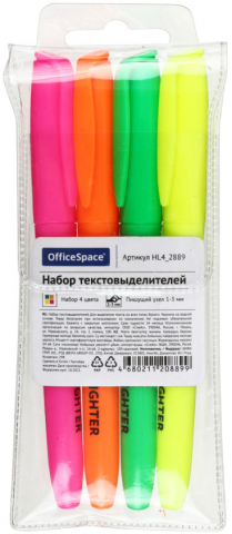 Набор маркеров-текстовыделителей OfficeSpace, 4 цвета Набор маркеров-текстовыделителей OfficeSpace, 4 цвета