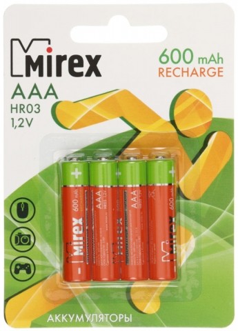 Аккумулятор Mirex AAA, 1.2V, 600 mAh (4 шт. в упаковке) Аккумулятор Mirex AAA, 1.2V, 600 mAh (4 шт. в упаковке)