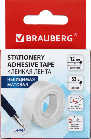Клейкая лента невидимая Brauberg, 12 мм*33 м, 35 мкм, матовая Клейкая лента невидимая Brauberg, 12 мм*33 м, 35 мкм, матовая