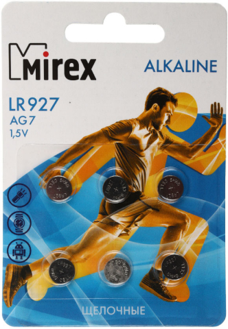 Батарейка щелочная дисковая Mirex Alkaline, AG7, LR927, 1.5V, 6 шт.