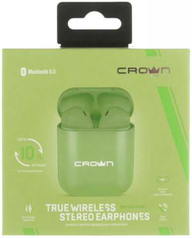 Наушники беспроводные Crown CMTWS-5005, зеленые