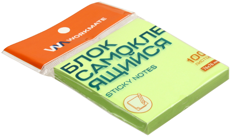Бумага для заметок с липким краем Workmate 76×76 мм, 1 блок×100 л., зеленая неон