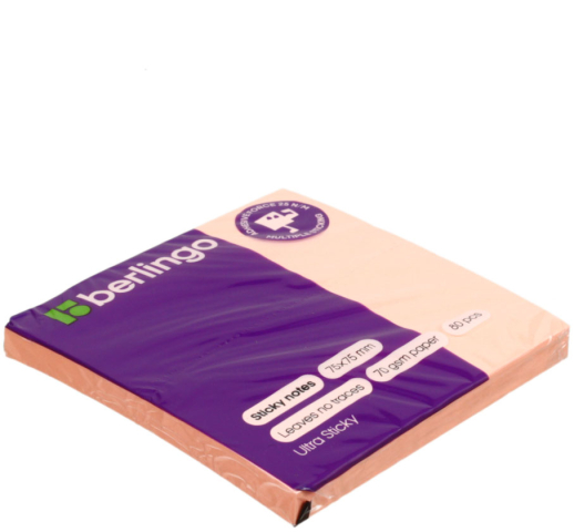 Бумага для заметок с липким краем Berlingo Ultra Sticky 75×75 мм, 1 блок×80 л., розовая, неон