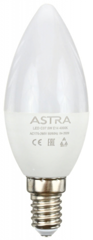 Лампа светодиодная Astra C37, 5W, 220-240V, цоколь E14, 4000К, 370 лм, холодный свет