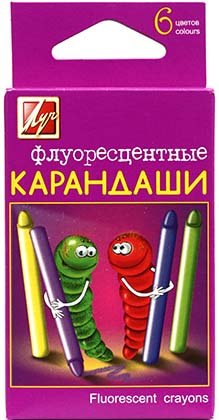 Карандаши масляные флуоресцентные «Луч», 6 цветов, 6 шт., диаметр 9,5 мм, длина 90 мм