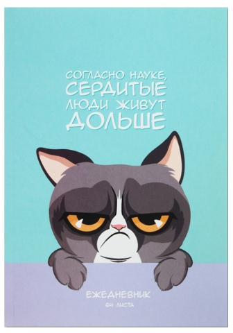 Ежедневник недатированный на склейке А5 «Сердитый котик», 140*200 мм, 64 л., точки Ежедневник недатированный на склейке А5 «Сердитый котик», 140*200 мм, 64 л., точки