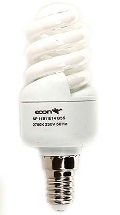 Лампа энергосберегающая Econ, 11Вт (55Вт), 230-240V, 2700К, (теплый свет), цоколь E14