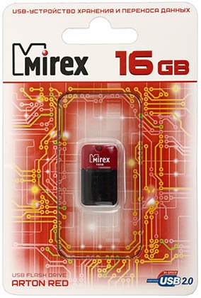 Флэш-накопитель Mirex Arton, 16Gb, корпус черно-красный