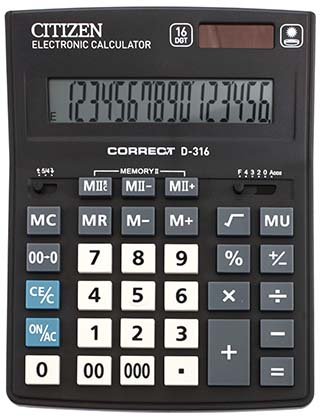 Калькулятор 16-разрядный Citizen D-316, серый