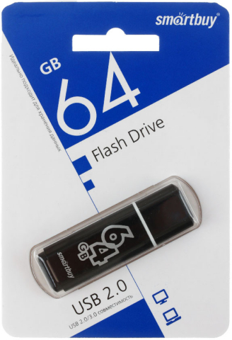 Флеш-накопитель SmartBuy Glossy (2.0), 64 Gb, корпус черный Флеш-накопитель SmartBuy Glossy (2.0), 64 Gb, корпус черный