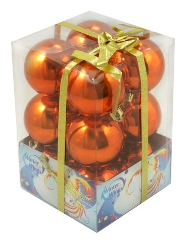 Набор шаров блестящих (пластик), диаметр 6 см, 12 шт., оранжевые