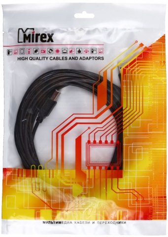 Кабель Mirex USB 2.0 AM-BM, 5 м, черный Кабель Mirex USB 2.0 AM-BM, 5 м, черный